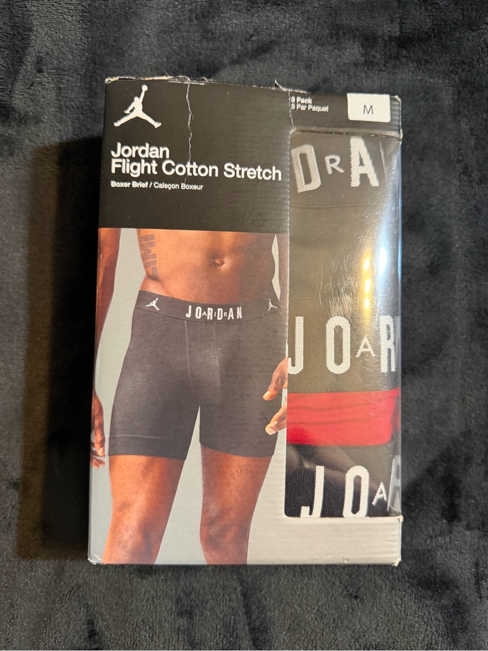 Jordan Flight Cotton Stretch Boxer Briefs - Black/Red (Men) Size M🏀